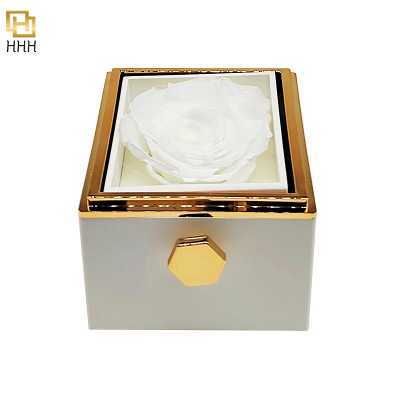 

HHH luxury Rotating flower Valentine's Day flowers jewelry packaging boxes Eternal rose box Preserved flower White