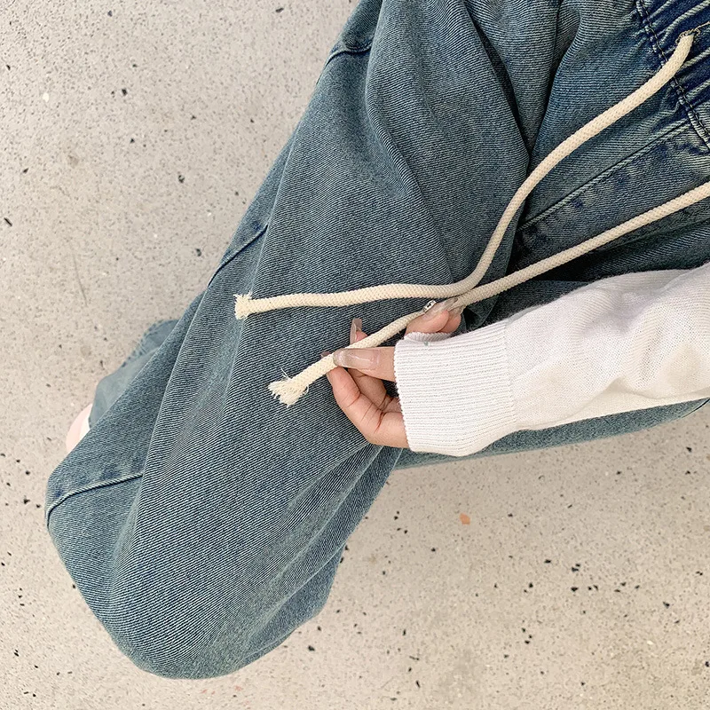 Casual Jeans for Women Wide Legged High Waisted Elastic Retro Cotton Straight Mopping Pants Korean Popular Clothes Luxury