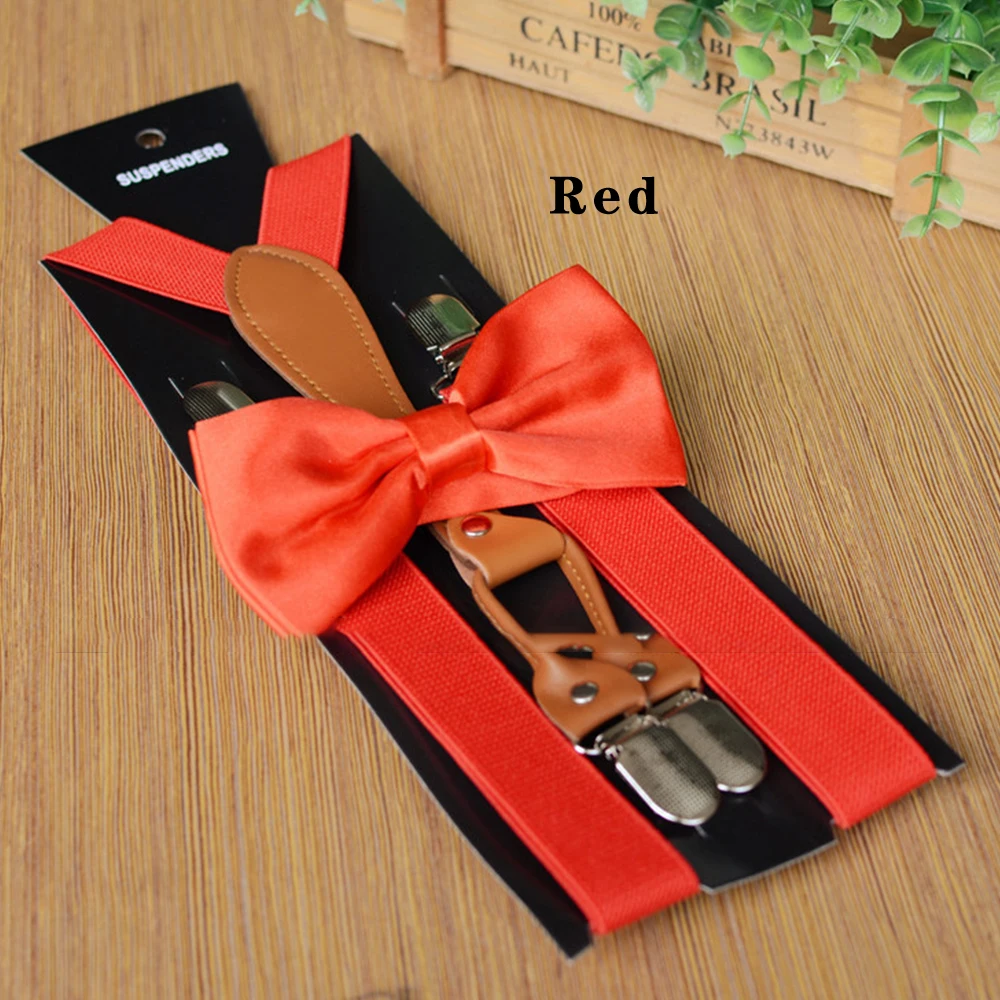 

Unisex Solid Color Suspenders & Bow Tie Sets High Elastic Adjustable Wedding Party Brace Belt Straps For Men Women