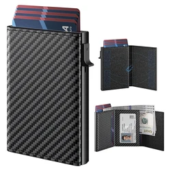 Sleek RFID - Blocking Pop - Up Card Holder Wallet with Magnetic Closure (Carbon fiber black)