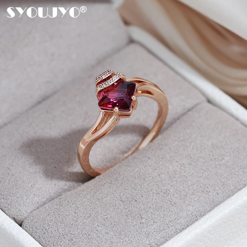 Syoujyo Fashion Red Natural Zirconia Rings For Women Party Elegant Wedding Fine Jewelry 585 Rose Gold Color Vintage Ring Gift