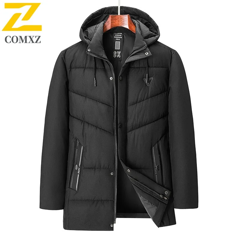 Men Detachable Hood Jacket  Winter Leisure Business Parka Waterproof Coat Windproof Thermal  Office Wear Thickened Down Overcoat