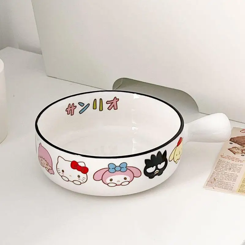 720Ml Kawaii Sanrio Hello Kitty Handle Bowl Cartoon My Melody Cinnamoroll Large Capacity Household Instant Noodle Bowl Tableware