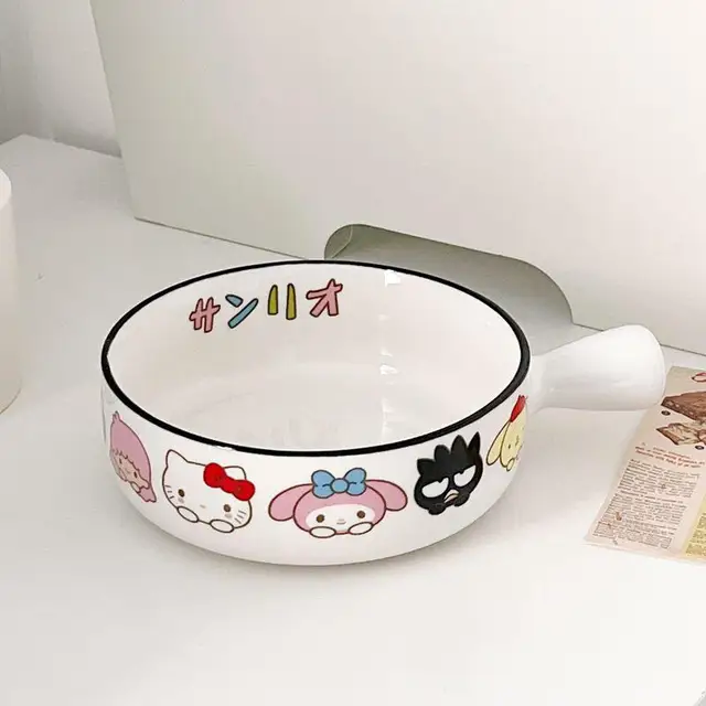 Sanrio-cuenco Kawaii con mango de Hello Kitty, vajilla de fideos