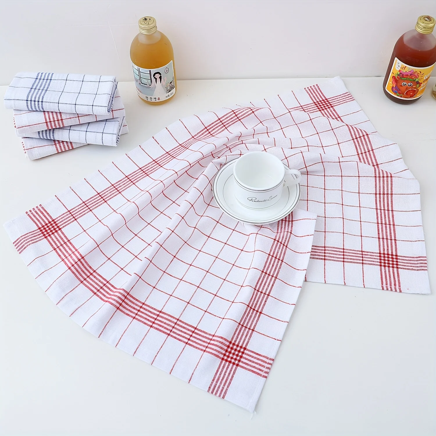 Large Plaid Kitchen Dish Towels Absorbent Tea Towels Soft and Reusable Cleaning Cloths Quick Drying Dish Rags for Washing Dishes 4