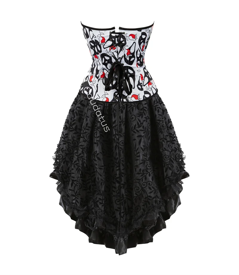 Corset Dress Tutu Skrits Top Set Skull Print With Lace Gothic Pirate Costume Party Burlesque Halloween Basques Outfit Plus Size