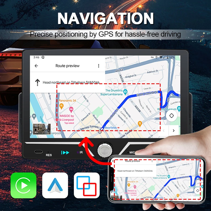 7" Car Radio Wireless/Wire Carplay Android Auto 1Din HD Touch Screen Bluetooth U