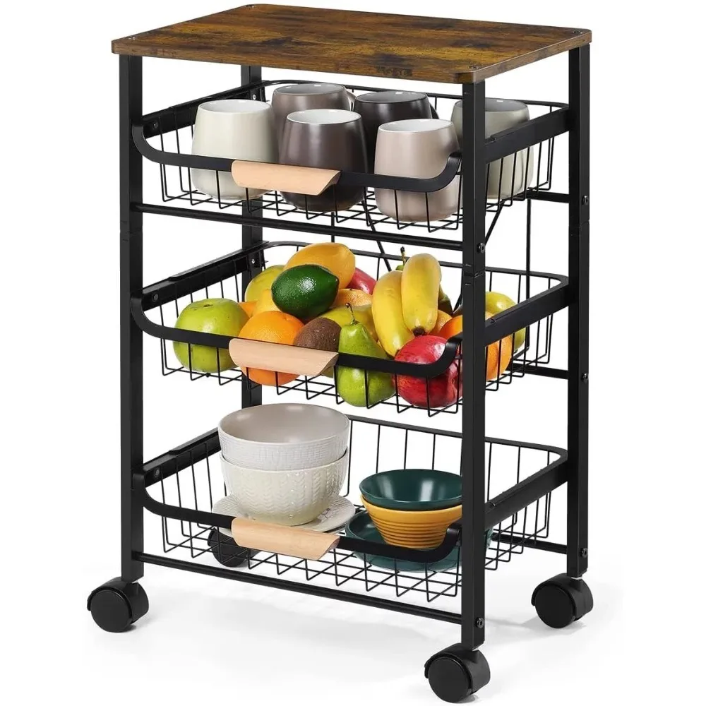 

Rolling Utility Cart 4 Tire Fruit Storage Basket Kitchen Serving Storage Cart Auxiliary Car With Wheels Carts for Tea and Coffee