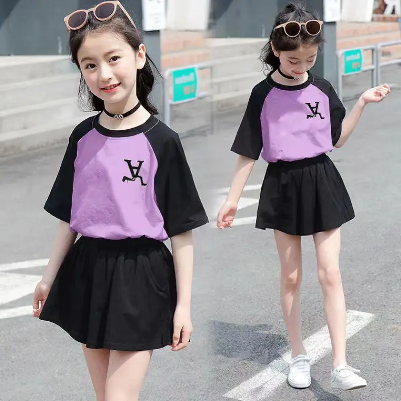 

girl child set dress short sleeve summer summer dress big boy 2023Korean version T-shirt new product Explosivestyle twopiecesuit