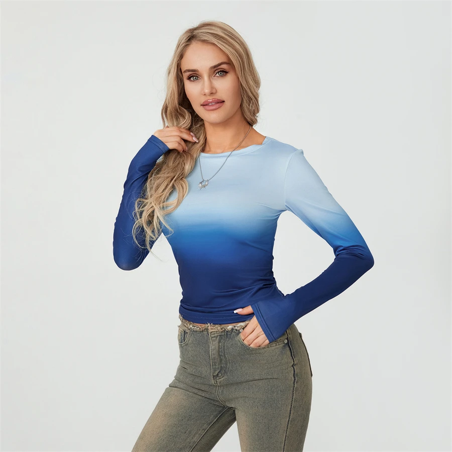 Camisetas básicas de Color liso para mujer, camisetas informales de manga larga, jerséis ajustados para otoño y primaver