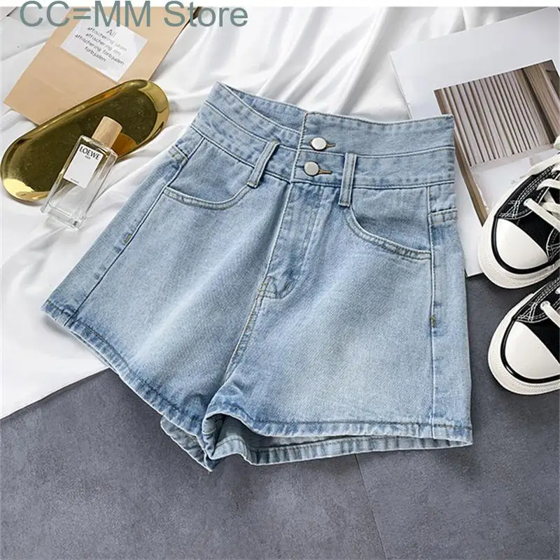 New Button Up Wide Leg Jeans Shorts Women High Waisted Korean Fashion Baggy Denim Shorts Pants Summer Ladies Trousers