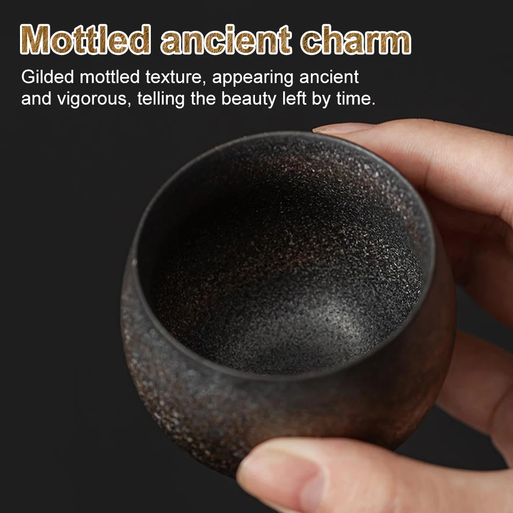 2 Pcs Handmade Iron-Speckled Teacups Kiln-Change Glaze Ceramic Cups Rustic Anti-Slip 80ml Japanese Style Gift Set