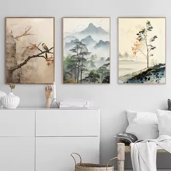 Moderno cinese minimalista Zen Zen paesaggio paesaggistico poster artistico stampa su tela soggiorno camera da letto decorazione della casa senza cornice 1