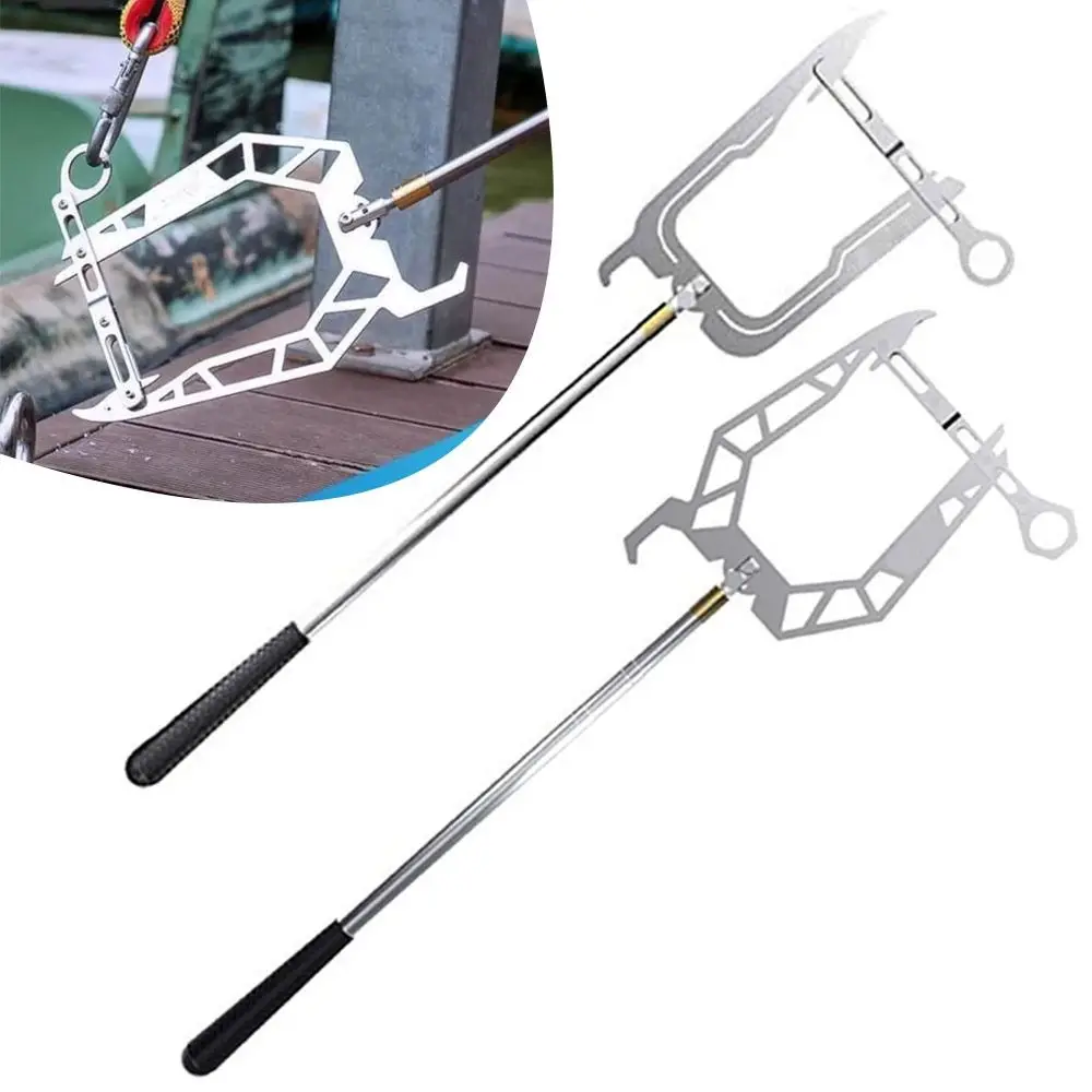 Long-Distance Dock Hook Portable Adapting U-Type Device Stop Boat Tool Multi-Purpose Mooring Rope Hook Kayak dock hook multi purpose telescoping boat hook long distance threader mooring rope cable wire guider fishing rod pole reel tool