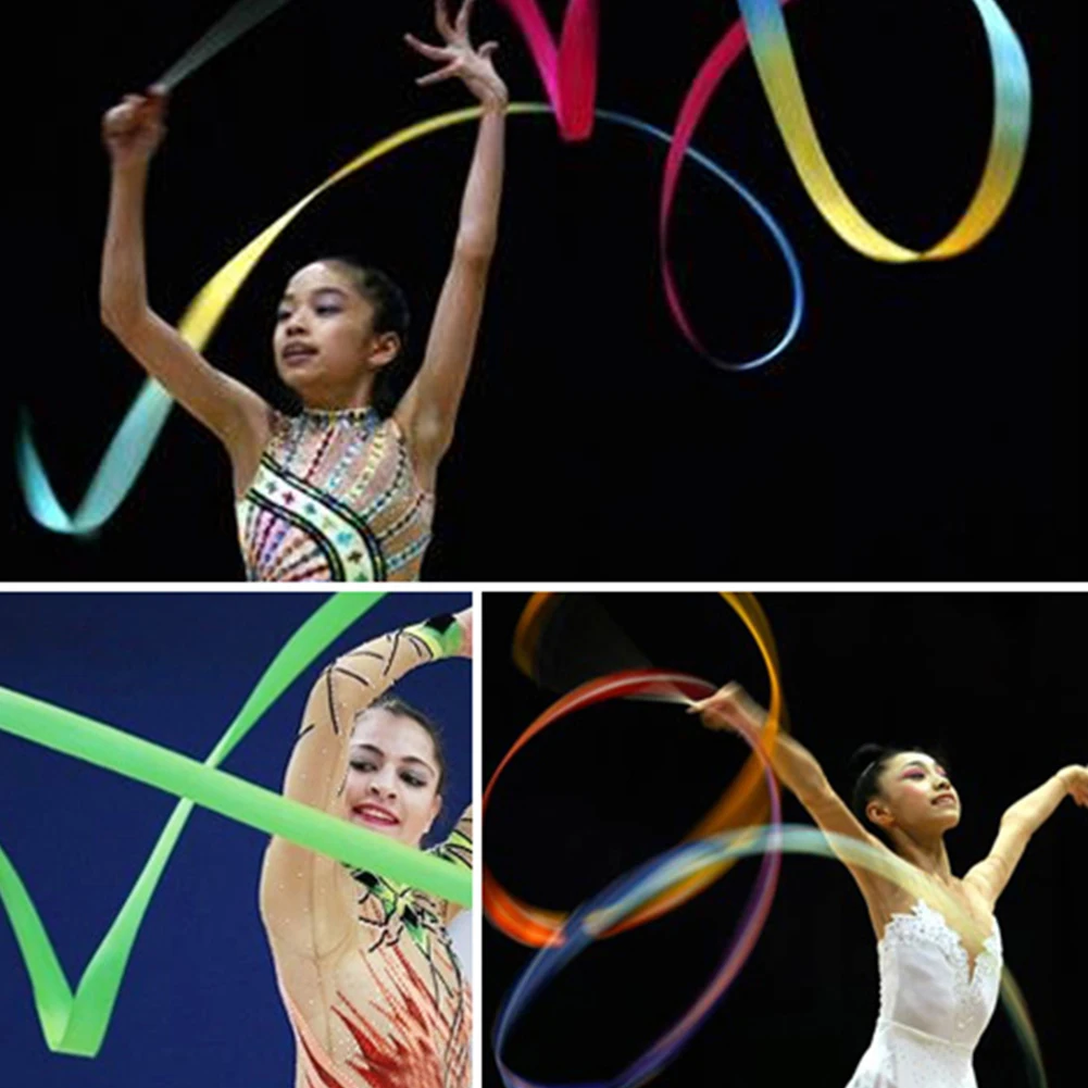 4 Meters Colorful Gym Dance Ribbon Rhythmic Girl Art Gymnastics Ballet Streamer Twirling Rod Rainbow Stick Sports Training