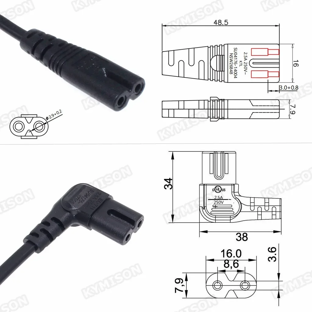 Enhanced European AC Power Cord - Schuko to C7 Figure 8 - 3m/5m Length