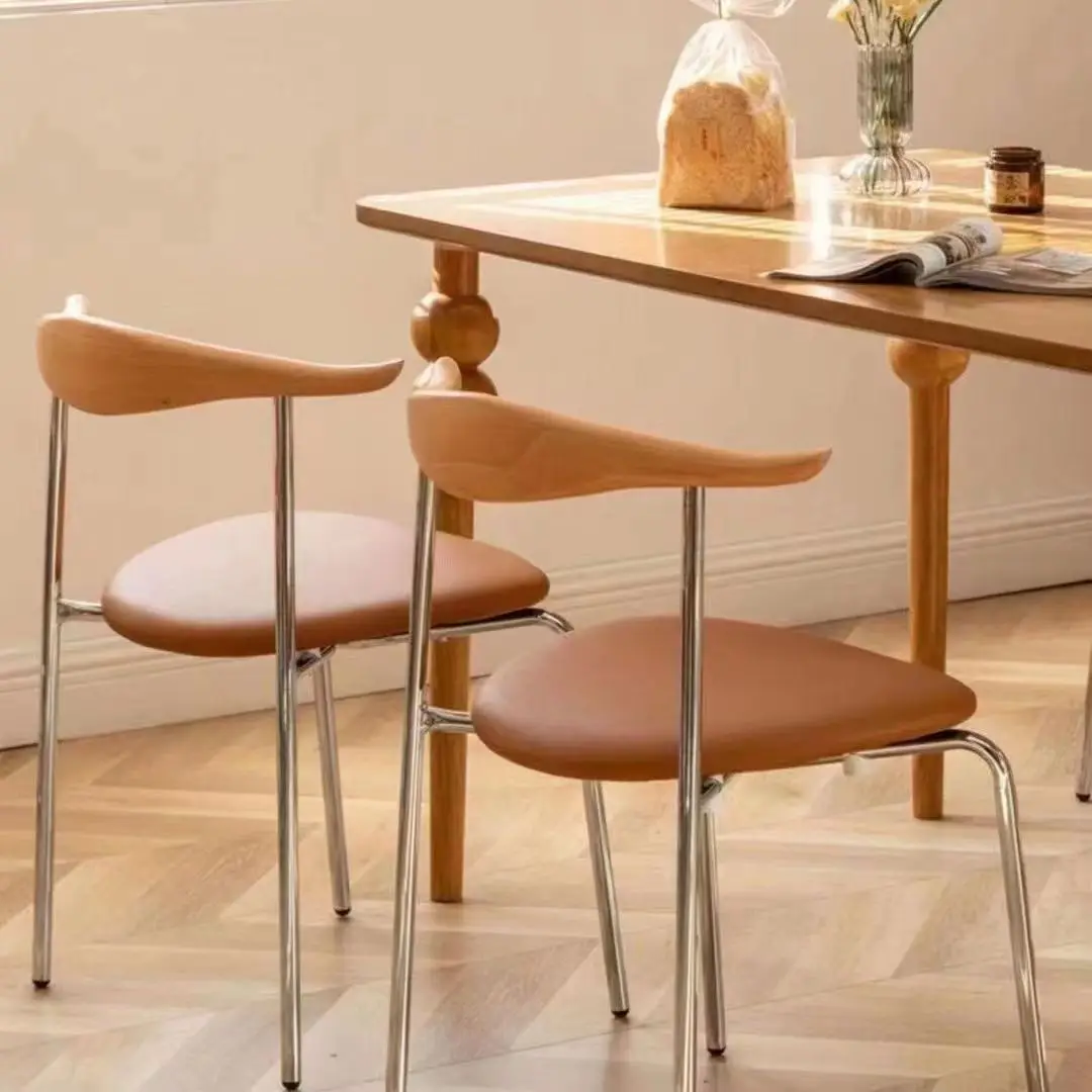 Nordic Luxury Cafe Chair Modern Simple Home Dining Chair Soft Bag Solid Wood Leather Loft Minimalist Home Furniture