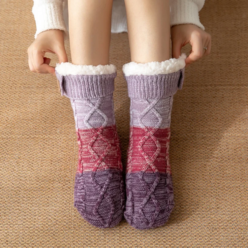 Fuzzy Thermal Socks Fluffy Women Winter warm Plush Soft Non Slip Grip Home Short Floor Comfy ladies Slippers Leisure Sock Female