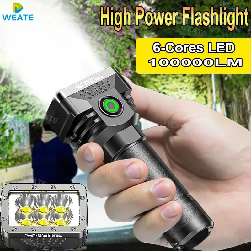 

6 LEDs Flashlight Rechargeable Mini Torch High Brightness Power Display Outdoor Lighting for Camping Emergency