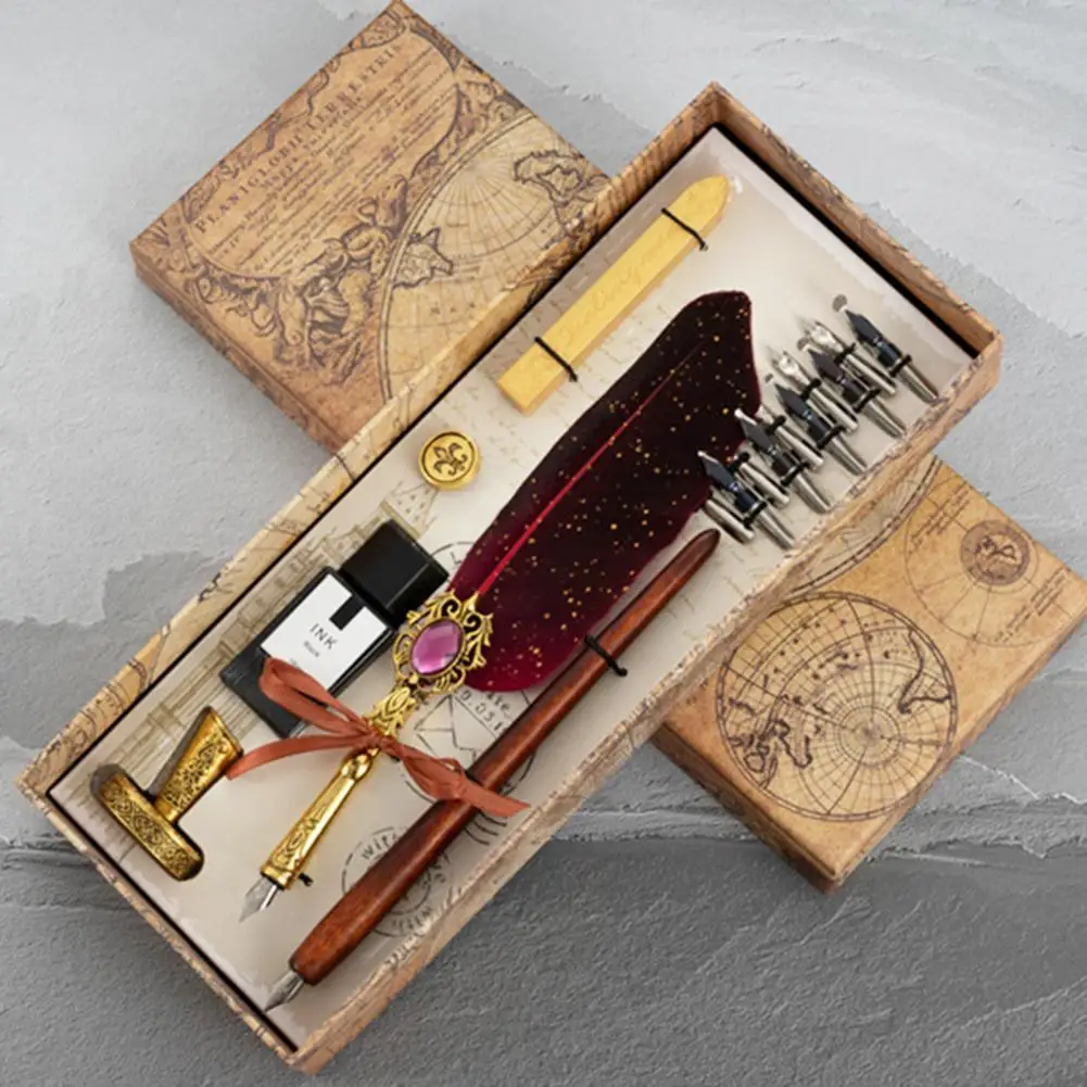 

0.5mm 15ml Multicolor Retro Quill Dip Pen Feather Pen Quill Pen Ink Set Fountain Pen Feather Dip Pen Sealing Wax Calligraphy Pen
