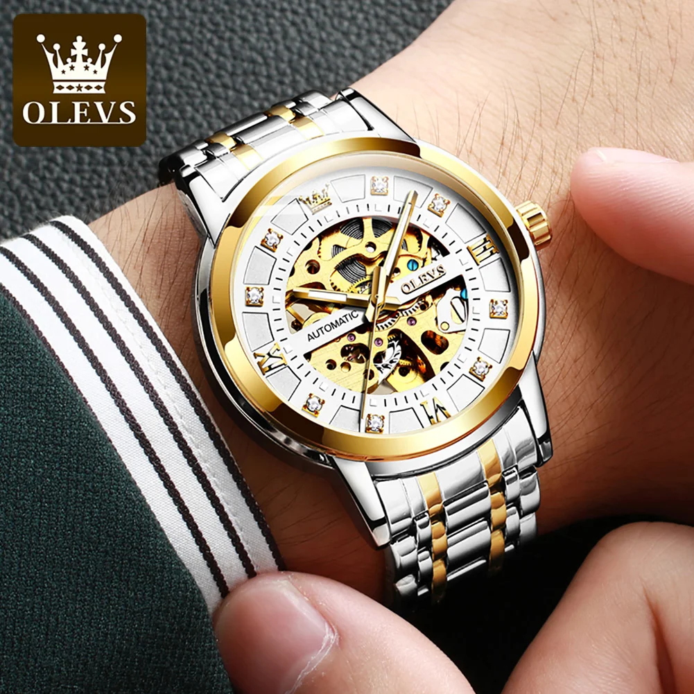 

OLEVS 9901 Mens Watches Top Brand Luxury All Gold Mechanical Watch Hollow Dial 2023 New Luminous Waterproof Steampunk Wristwatch