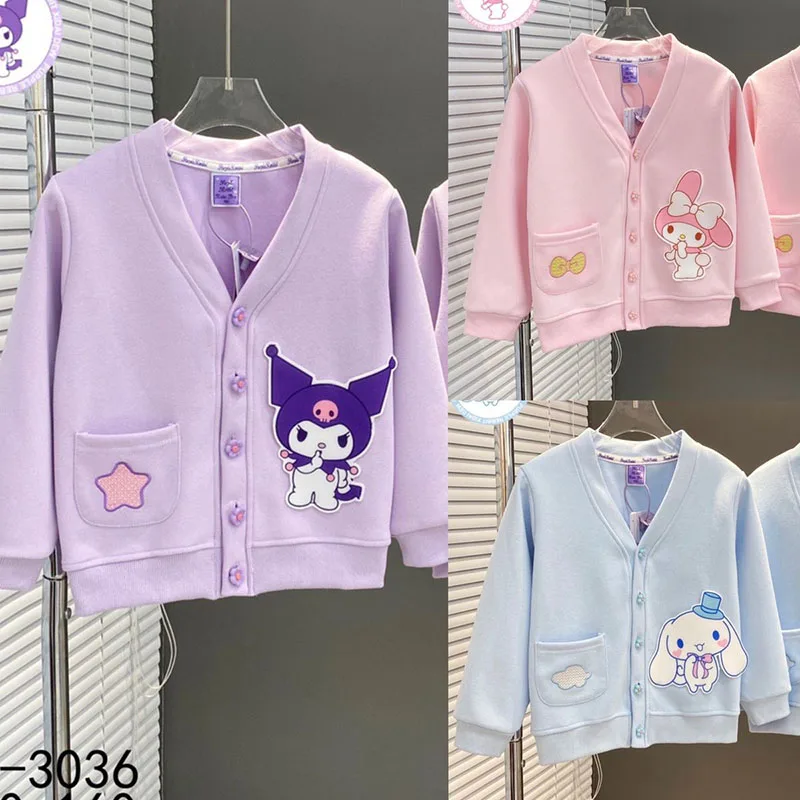 

Cute Sanrio Children Jacket Cinnamoroll Kuromi Accessories Kawaii Beauty Cartoon Anime Tops Warm Innerwear Toys for Girls Gift