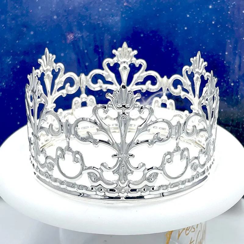 6 Piece Mini Crown Cake Topper Set - Rhinestone & Pearl Tiaras For Baby Shower, Birthday, Wedding Cake Decor - View #2