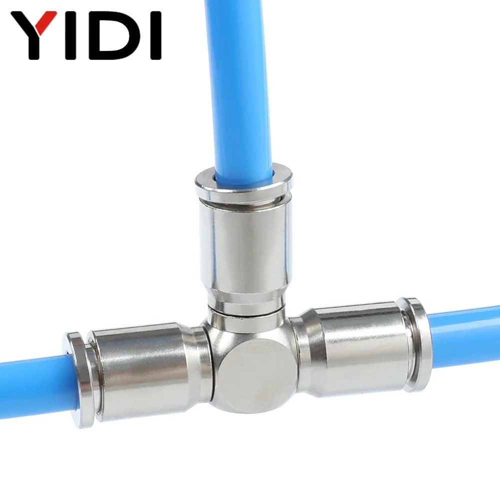 5pcs Pneumatic Brass Push in Air Tube Fittings Fitting Connection Connector Tee T PE 4 6 8 10 12 4MM 6MM 8MM 10MM 12MM Set