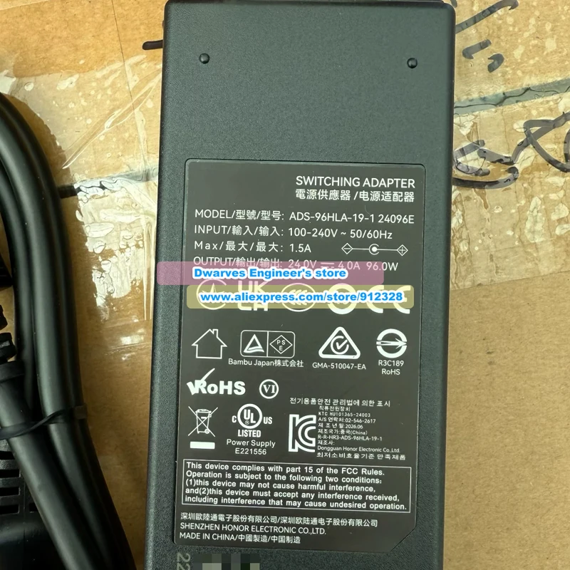 ADS-96HLA-19-1 24096E AC 어댑터 24V 4A 96W, Bambu Lab AMS 2 Pro H2 X2D P2S 3D 프린터 전원 공급 장치용