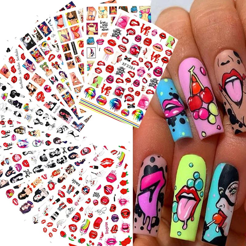 3D Sexy Hot Lips Girl Slider Self-adhesive Nail Art Water Transfer Stickers Manicure Nail Art Stickers Decoration Accessories nail stickers nail art decoration nail decals