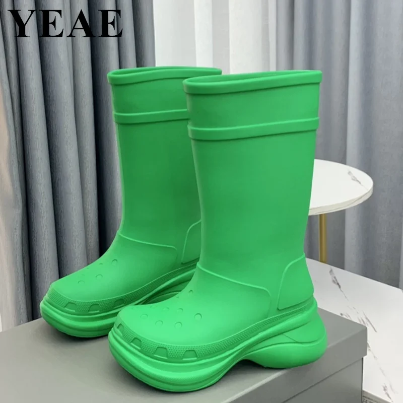 

2024 Men Rainboots Boots Women Slip-On Knee High Boots Fashion Platform Shoes Non-slip Waterproof Boots for Women Rain Booties