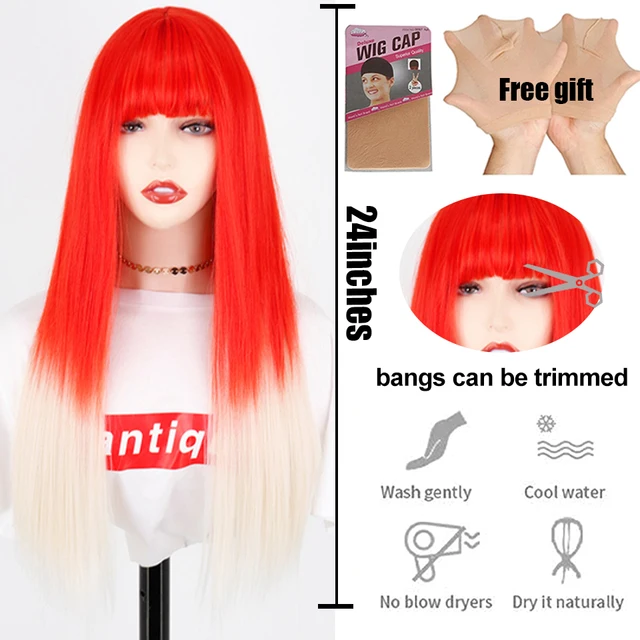 Synthetic Hair Pink and Black Wig Two layers of Wigs Long Straight hair Cosplay Wig Two Tone Ombre Color Women Wigs Lolita Wig Ombre