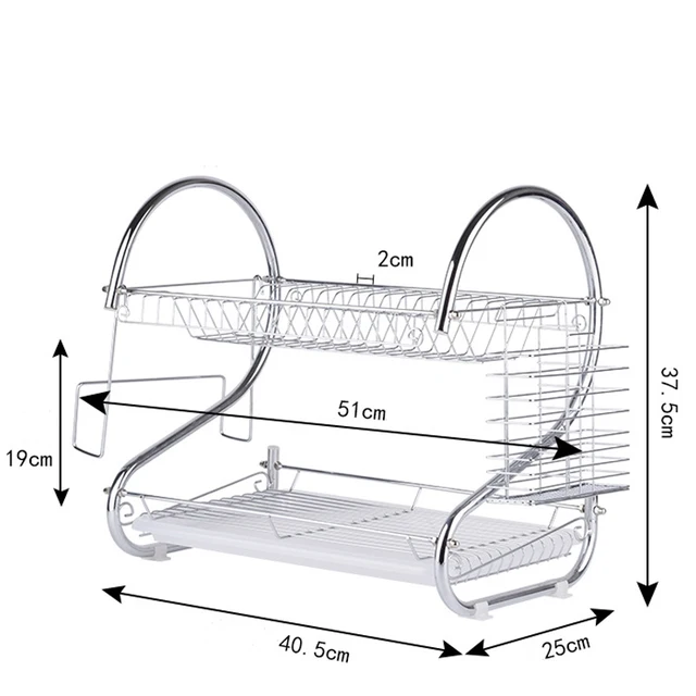 2 Tiers Edény Szárító Állvány Csatorna Tartó Tároló Polc Konyha Szervező Mosogató Lefolyó Vágólap - Image 2