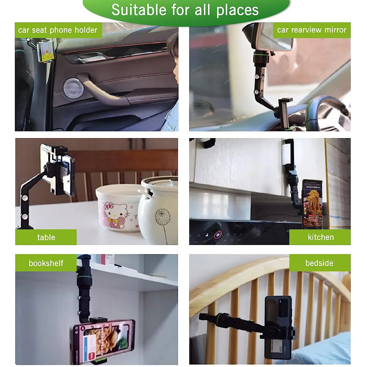 360° Rotatable & Retractable Rearview Mirror Phone Mount - Multifunctional Car Holder
