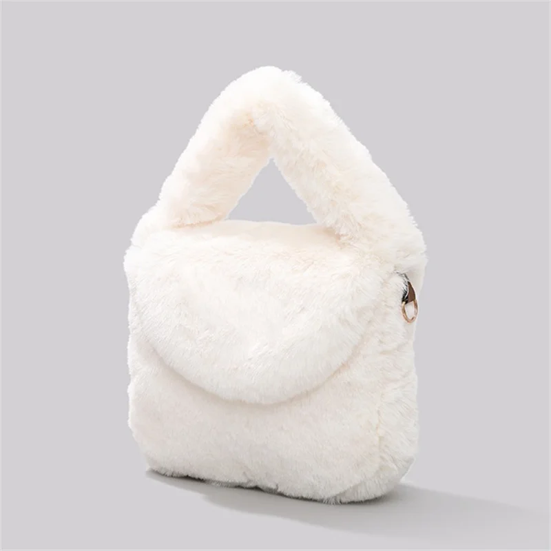 New Plush Handbag Women's Luxury Fashion Faux Fur Crossbody Bag Classic Small Square Bag Design Furry Handbag