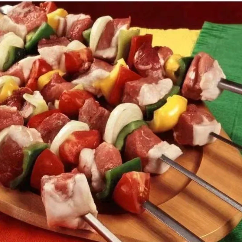 10pcs/set Stainless steel 430 BBQ stick thickened 41cm household mutton skewers iron drill BBQ stick tool stick.