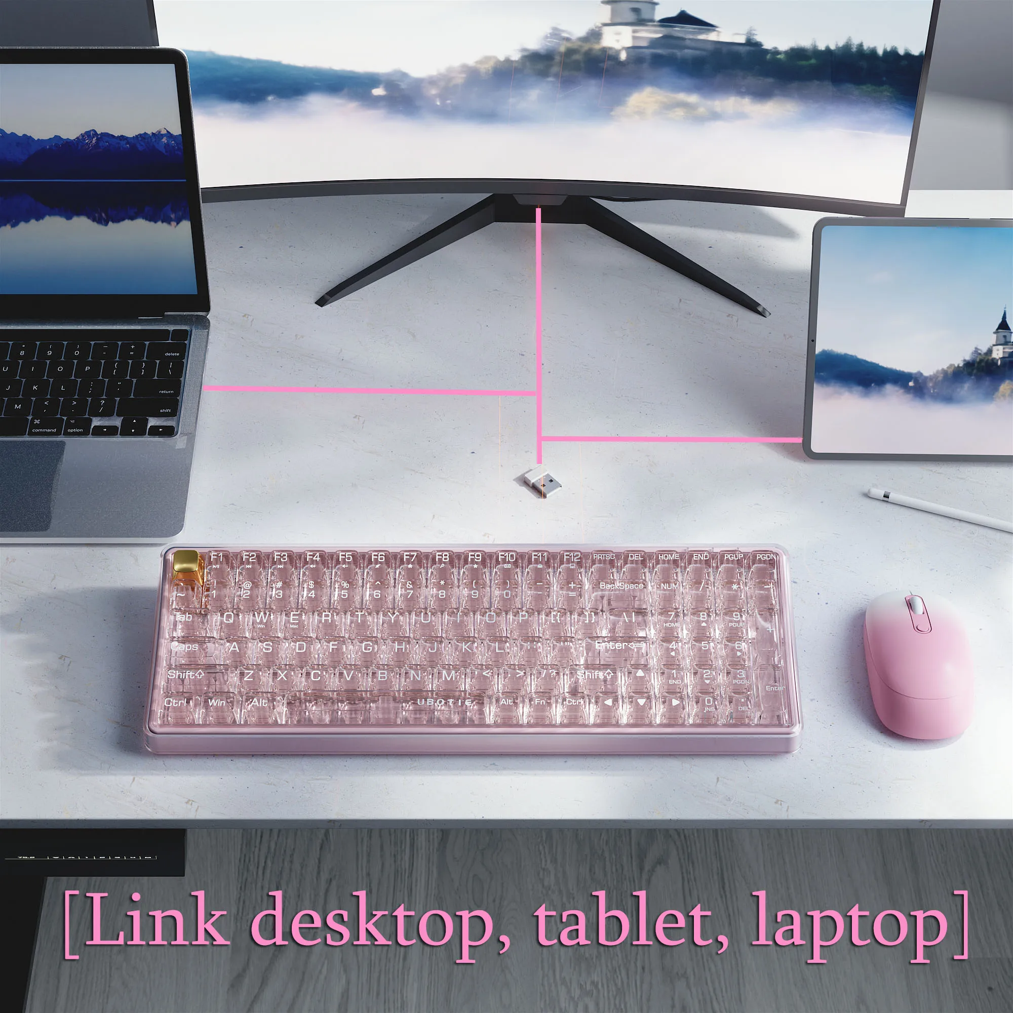 Ubetie-sakuraピンクのキーボードとマウスのセット,数字の付いた