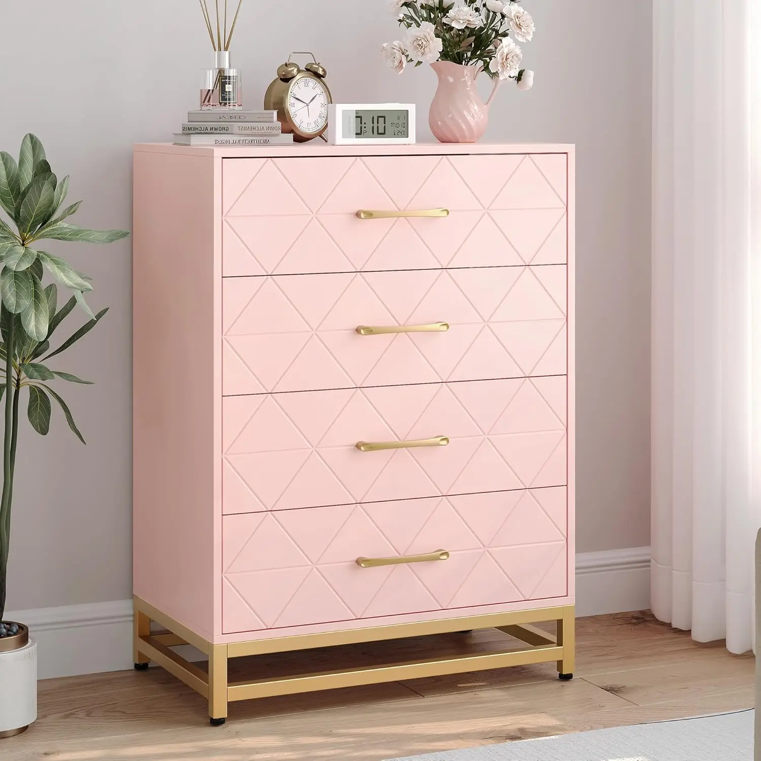 4 Drawers Dresser Chests for Bedroom Wood Chest of Drawers Dresser Drawer Organizer for Living Room Hallway and Entryway
