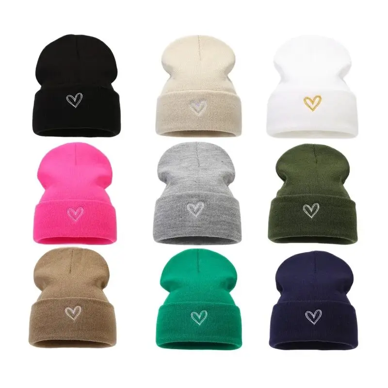 

2023 Autumn Winter Acrylic Cartoon Love Thicken Knitted Hat Warm Skullies Cap Beanie Hat For Men and Women 193