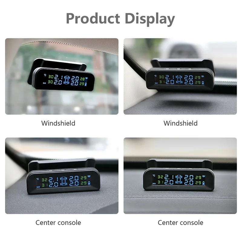 Car Tire Pressure Monitor Car Tire Pressure Sensor Smart Car TPMS Solar Power Digital LCD Screen Display Wireless 4 tire Monitoring System Auto Security Alarm Tire Pressure Sensor