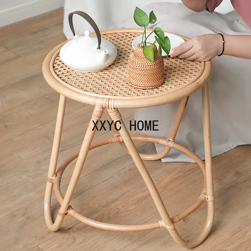 

Nordic minimalist coffee table small apartment round side mesa living room tablo simple household rattan art