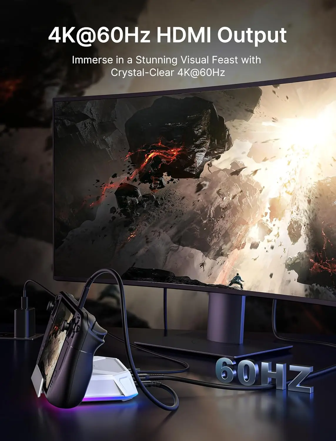 RGB Docking Station for ROG Ally, 8-in-1 ROG Ally Dock with 4K@60Hz HDMI, Gigabit Ethernet, Dual USB-A 3.0,100W USB-C Charging 3