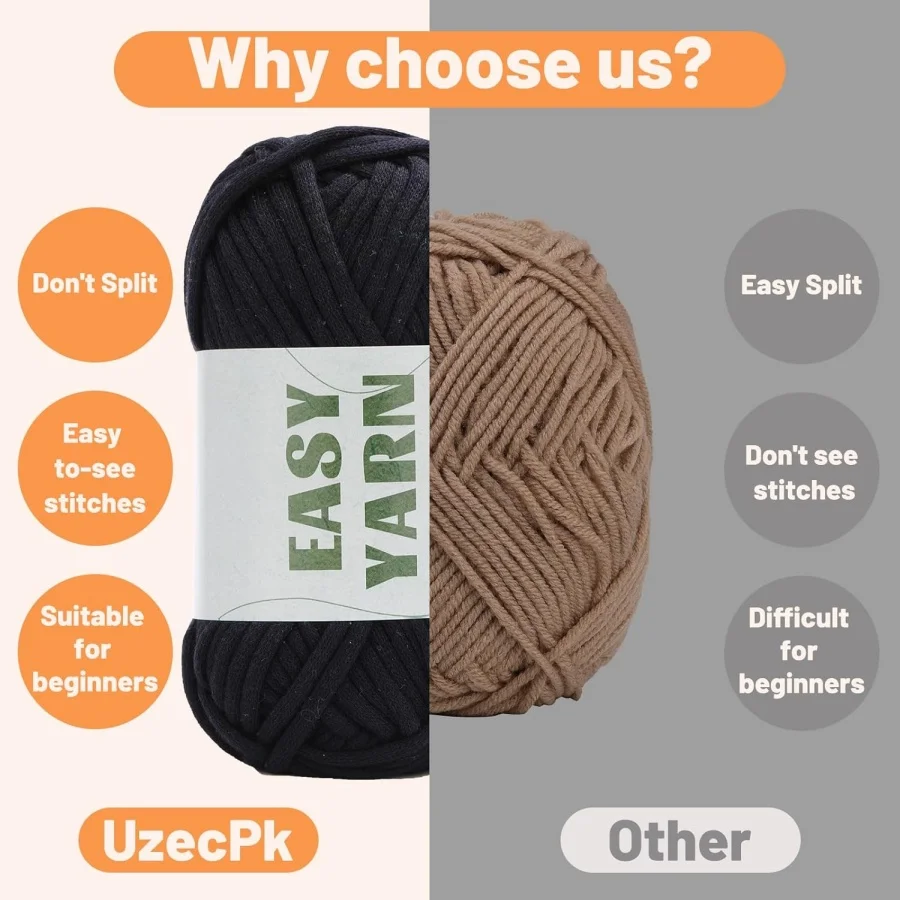 MIUSIE 4Pcs 50g Beginners Crochet Yarn Easy Beginner Yarn Easy-to-See Stitches Cotton-Nylon Blend Yarn for Crochet Kit Making 5