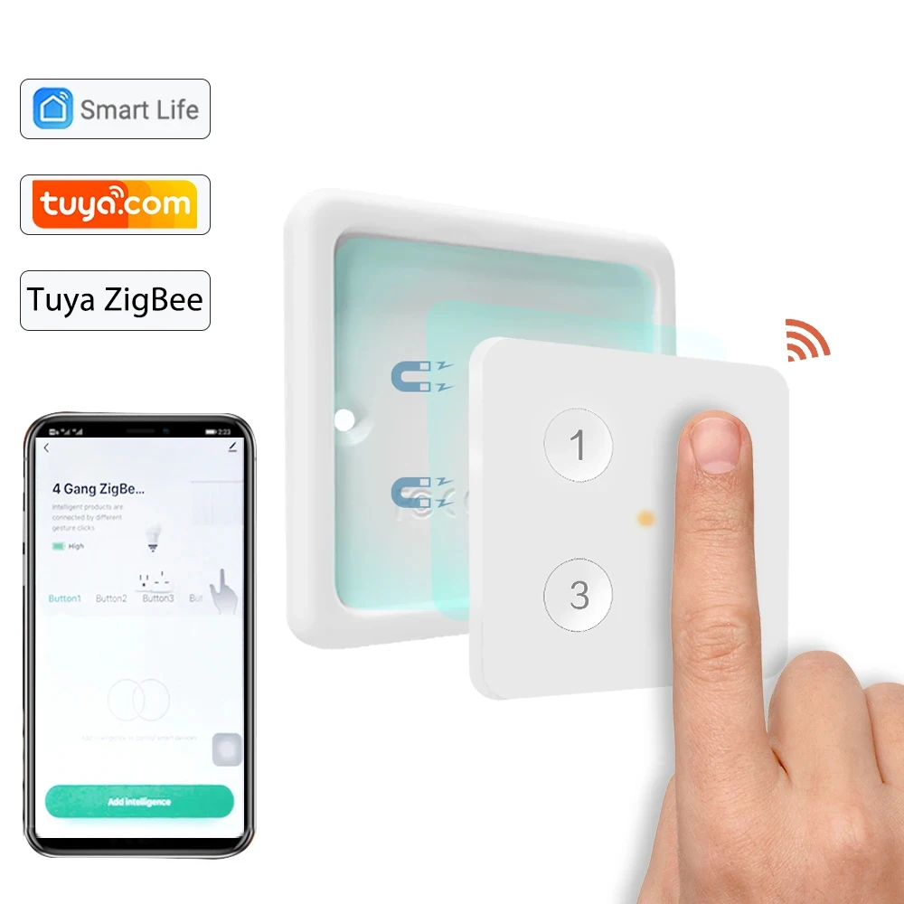 

Tuya ZigBee 3.0 Wireless 4-Button Square Remote Works with Smartthings Conbee Deconz Stick Domoticz Hub Required