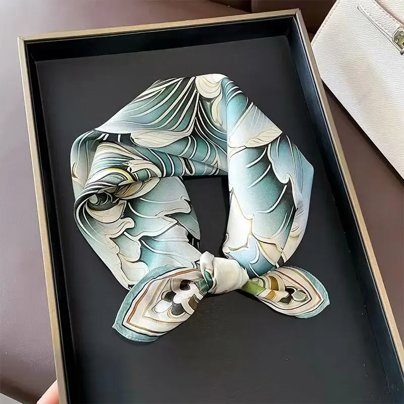 100% Pure Silk Square Scarf Women Dot Print Neckerchief Bandana