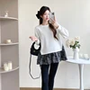 Plus Size Women's Hoodie for Spring Autumn Long Sleeve O-neck Plaid Ruffles Hem Patchwork Maternity A-line Sweatshirts Loose Top 1