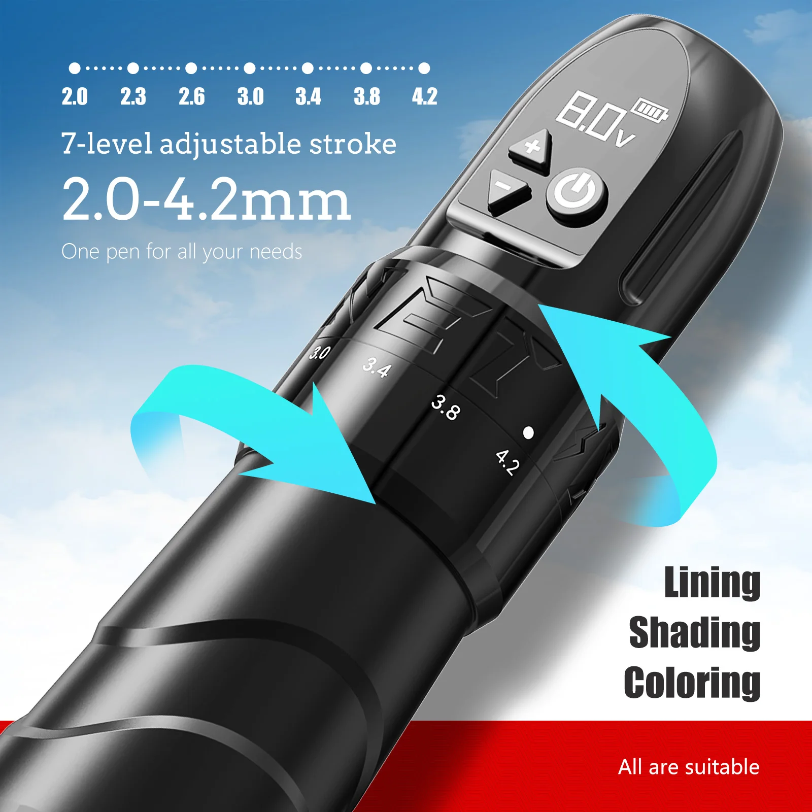 XNET F2 Wirless Tattoo Machine Pen 2.0-4.2mm Adjustable Stroke Powerful Motor Makeup Microplasty Pen Tattoo