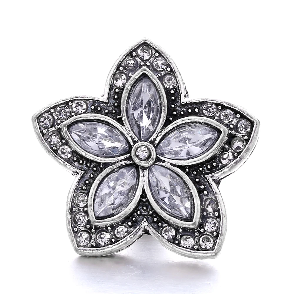 20pcs Fashion Crystal Flower 18mm Snap Buttons DIY Ginger Charm Fit 18mm Metal Leather Snap Button Bracelet