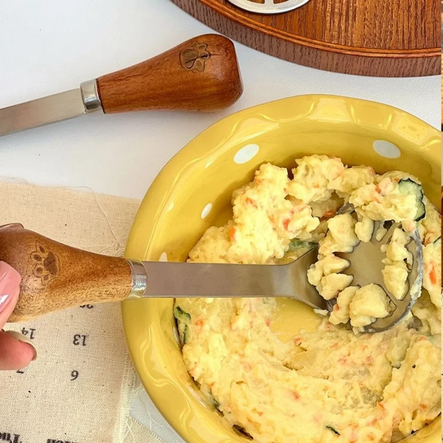 Mini potato masher stainless steel wooden handle butter cheese spatula fruit masher Kitchen Tools 1pc potato masher