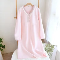 Autumn and Winter New Women's Long Skirt Thickened Thermal Nightdress 100% Cotton Cotton Clip Long Sleeve Home Dress sleepwear - Image 3